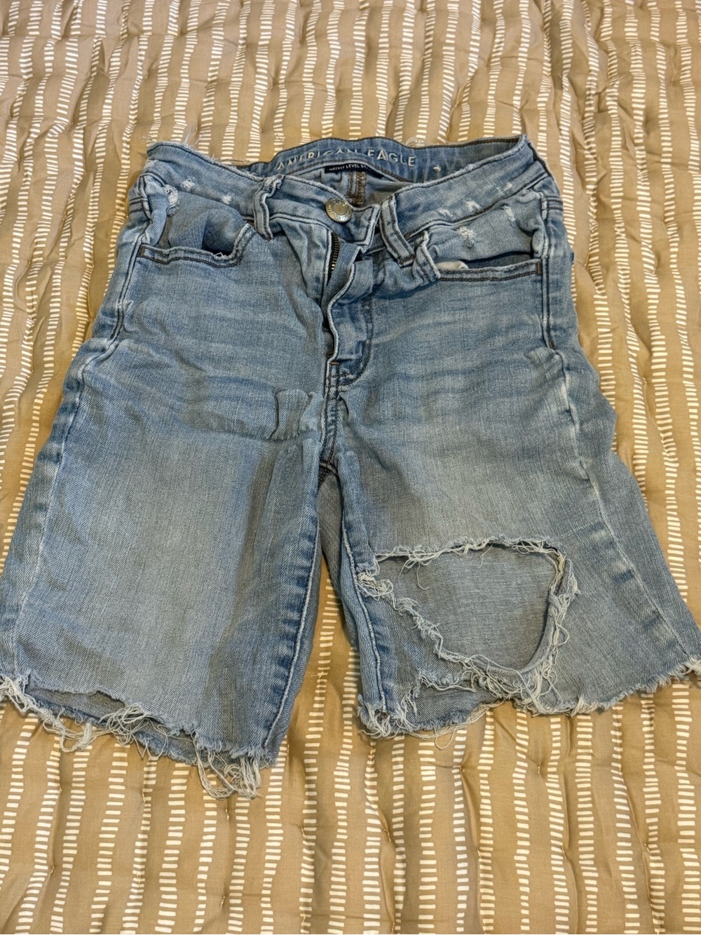 American Eagle Outfitters Light Wash Distressed Denim Bermuda Shorts